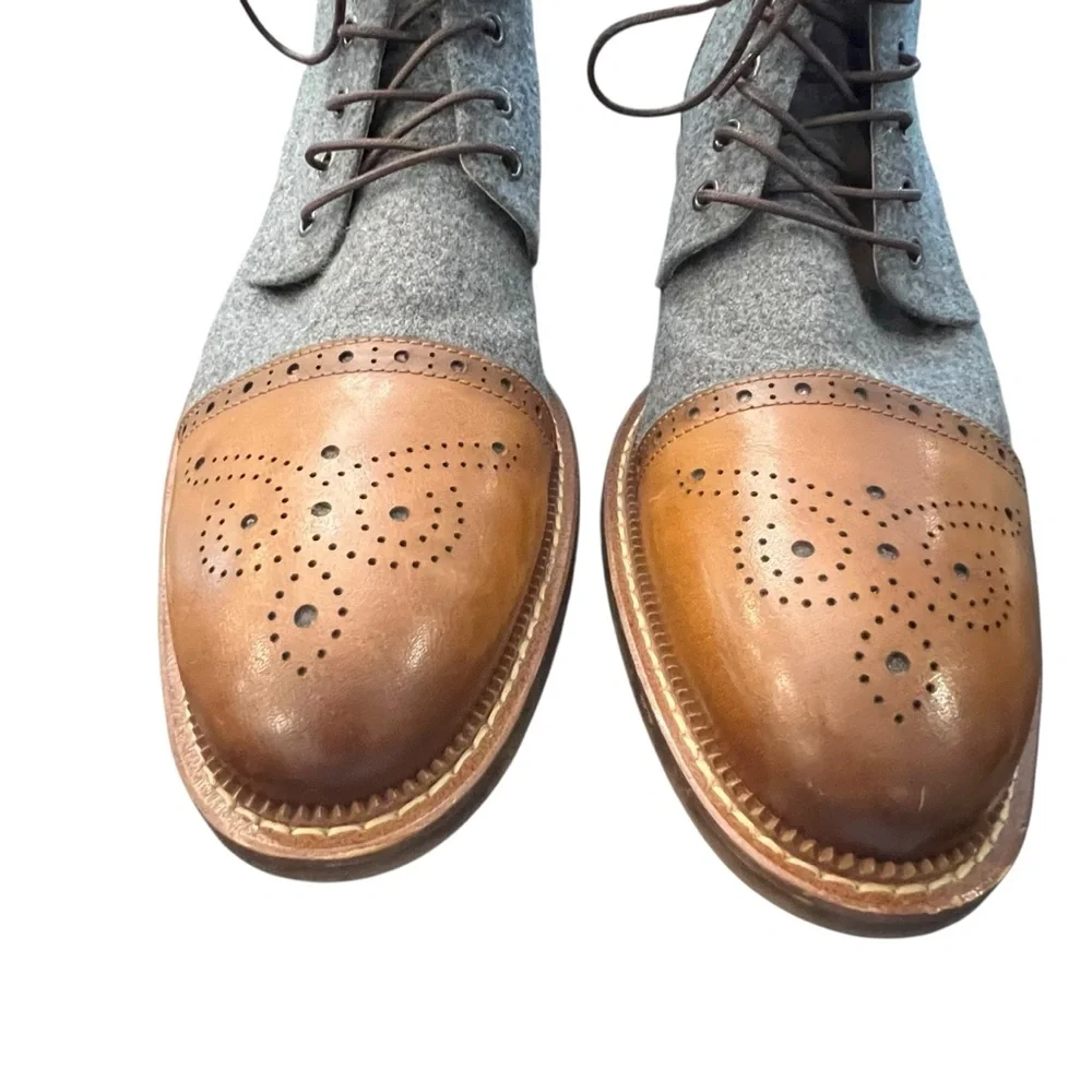 Moretti Stance Lace Up Cap Toe Boots‎ Size 13 Hand Burnished Leather Wool Upper
